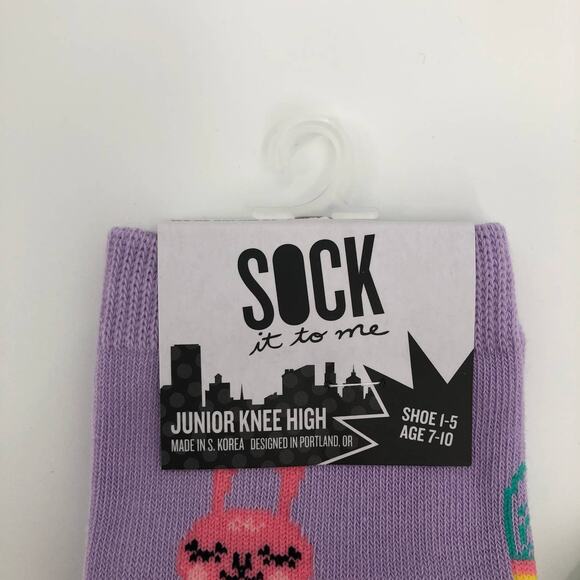 Sock It To Me Purple Pink Yellow Easter Bunny Basket Chick Junior Knee High Sock - Picture 2 of 10
